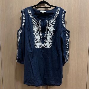 Charter Club Dark Blue Blouse with White Detailing
